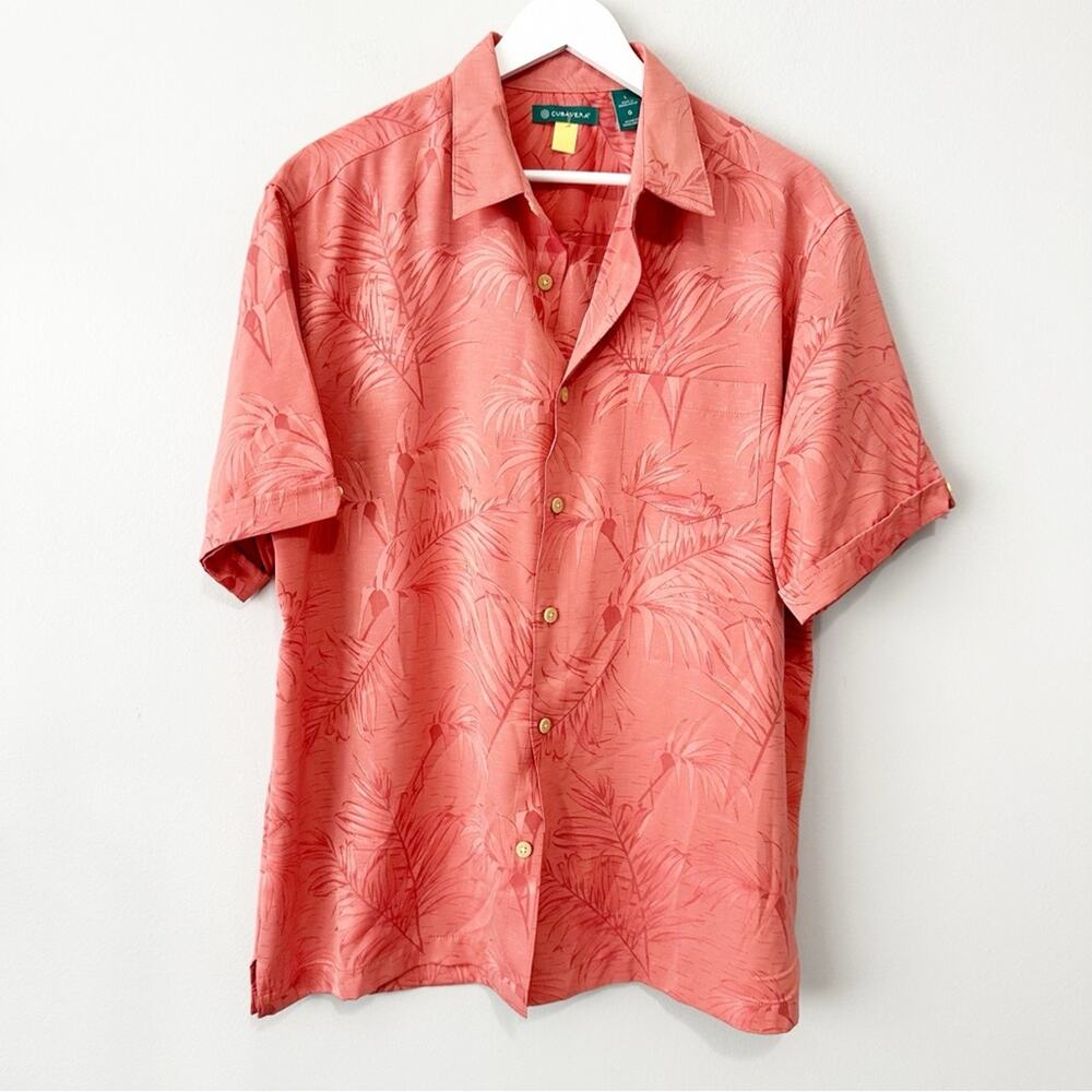 Cubavera men’s large peach orange palm print short sleeve top button down casual